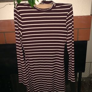Forever 21 Turtle Neck Maroon Striped Dress